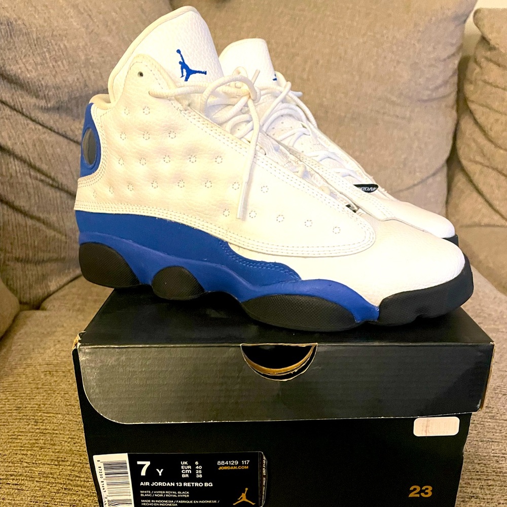 Air Jordan 13 retro white hyper royal black 7Y